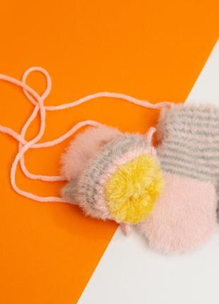 Рукавиці дитячі для малят від 0 до 1 року зимові на мотузочці (арт. 20-7-96) рожевий2 фото