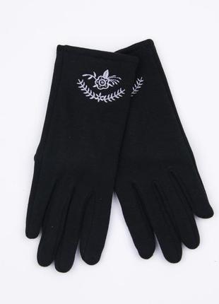 Женские трикотажные перчатки с белой вышивкой (арт. 18-4-11/3)