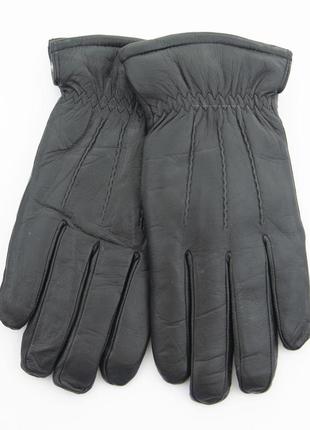 Мужские кожаные зимние перчатки из натуральной кожи на цигейке (натуральный мех) (22-m28-3)