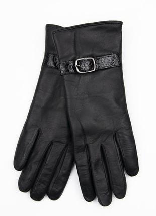 Женские кожаные зимние перчатки с ремешком из натуральной кожи (арт. f25-1) 6.5"