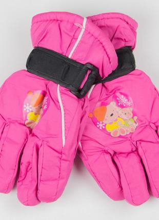 Лыжные детские перчатки для девочек №18-12-5 розовый