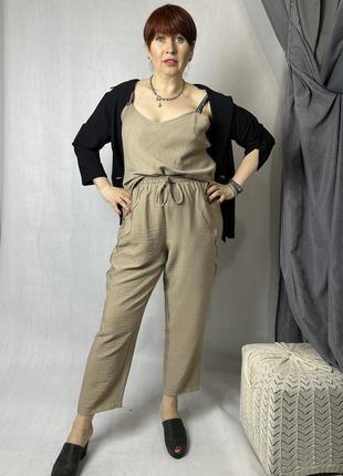 Брюки женские льняные свободного покроя бежевые modna kazka mksh2529-31