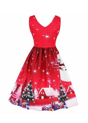 Платье новогоднее красное зима снегурочка карнавальное маскарадное яркое с принтом дед мороз санта клаус зима7 фото