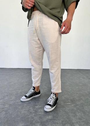 Стильные льняные брюки мужские брюки из льна качественные свободного кроя