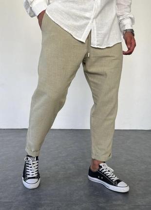 Стильні лляні брюки чоловічі штани з льону якісні вільного крою