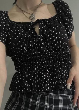 Топ блуза в краплинку в горошок чорний без плеч2 фото