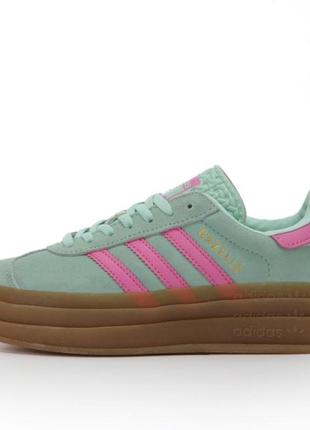 Жіночі кросівки adidas gazelle bold pulse platform mint pink, м'ятні замшеві (36-40)8 фото