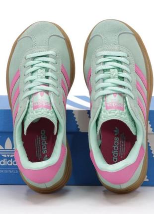 Жіночі кросівки adidas gazelle bold pulse platform mint pink, м'ятні замшеві (36-40)