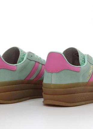 Жіночі кросівки adidas gazelle bold pulse platform mint pink, м'ятні замшеві (36-40)4 фото