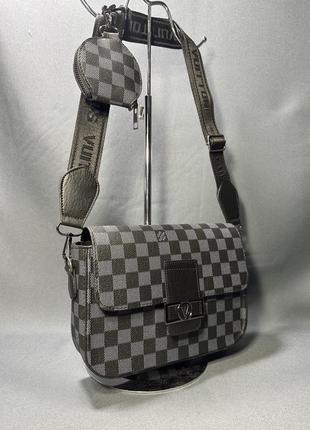 Сумка чорна картата жіноча в стилі louis vuitton 2в1 клатч сумка Луї вітон крос-боді