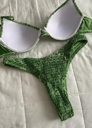 Купальник бикини плавки и лиф зеленый5 фото