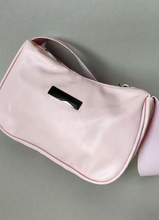 Компактна сумочка багет (світло-рожева)6 фото