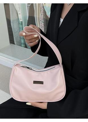 Компактна сумочка багет (світло-рожева)4 фото