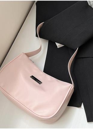 Компактна сумочка багет (світло-рожева)2 фото
