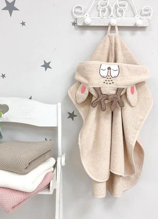 Детское махровое полотенце с капюшоном - пончо олень бежевый (55х60)1 фото