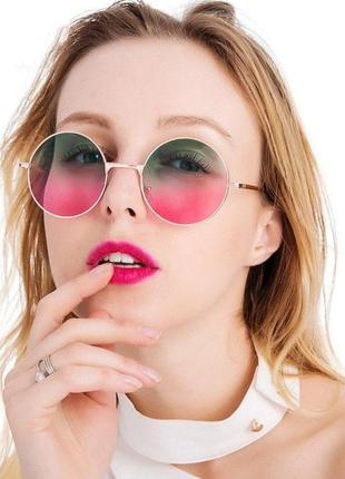 Солнцезащитные / имиджевые очки круглые цветные розово-синие5 фото