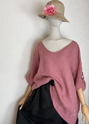 Льон блуза,рубаха,туніка,застібка по спинці,етно бохо стиль,kenny’s10 фото