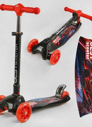 Самокат четырехколесный best scooter maxi, 4 колеса pu со светом, черно-красный, l-9563