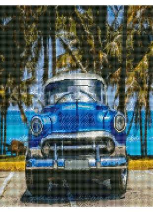Алмазна мозаїка синій ретро автомобіль strateg 50х50 см, ga0011
