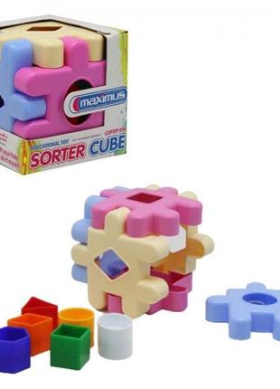Конструктор 3д сортер куб maximus рожевий 12 елементів, в коробці 13*13*13см, 5334