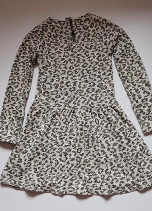 Теплое платье девочке леопардовый принт длинный рукав черно-белое yigga6 фото