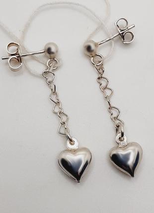 Серьги серебро 925° 2,13г. пуссеты цепочки сердца (с-360)4 фото