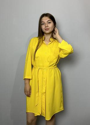 Женское платье-рубашка желтое modna kazka mkad3260-21 фото