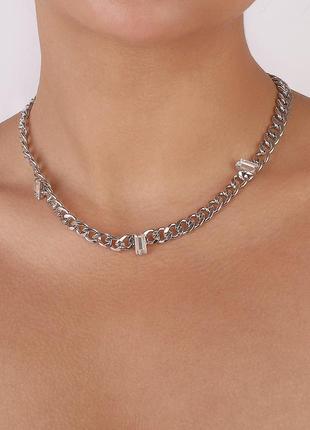 Кольє з камінням сріблясте, чокер, ланцюг, прикраса на шию, жіноча біжутерія/fs-2084