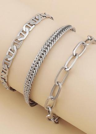 Набор женских браслетов (3 шт), серебристые, украшение на руку, бижутерия /fs-20774 фото