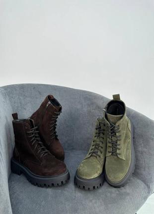 Женские замшевые ботинки деми на байке берцы6 фото