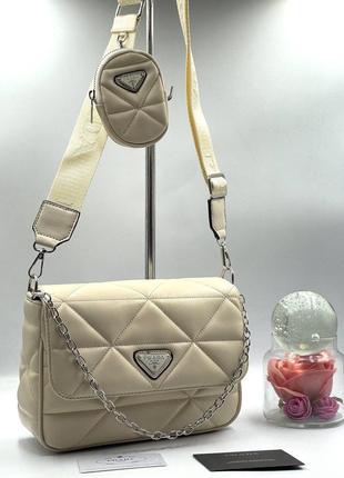 Сумка сумка через плече з екошкіри туреччина 2 в 1, жіноча сумка бежева сумка в стилі prada milano прада мілано2 фото