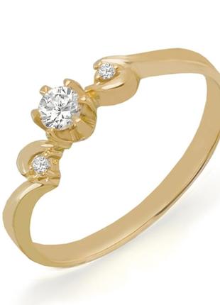 Золотое кольцо с бриллиантами 0,15 карат 17,5 мм. желтое золото