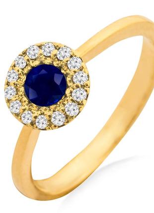 Золотое кольцо с сапфиром и бриллиантами 0,10 карат 16,5 мм на подарок