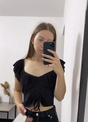 Топ чорний гофрований zara кофтинка блуза