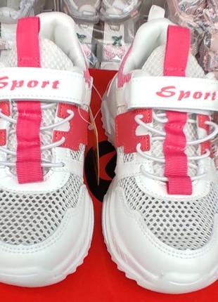 Кроссовки сетка для девочки на платформе белые розовые5 фото