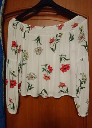 Красивая натуральная блуза с открыми плечиками, топ, с
