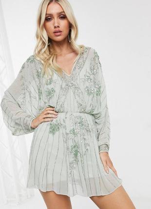 Платье мини кимоно с отделкой asos design