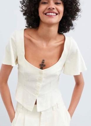 Zara льняная блуза топ3 фото