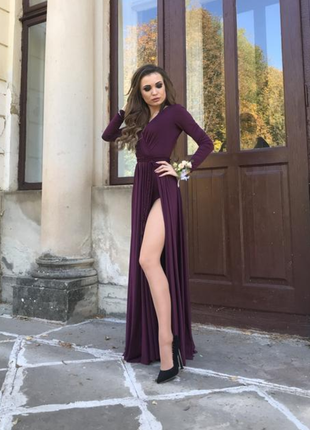 Сукня кольору марсала бордо в підлогу з розрізом на новий рік, вечірку, важливі події