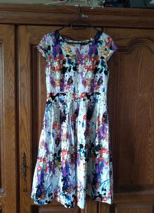 Натуральное летнее платье хлопок цветочный принт яркая меди