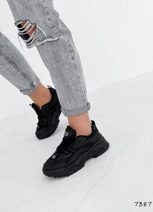 Стильні чорні жіночі кросівки на грубій,масивній підошві,еконубук+текстиль,демісезон, жіноче взуття6 фото