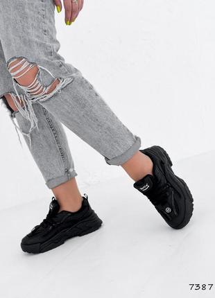 Стильные черные женские кроссовки на грубой, маслянистой подошве, эконубук+текстиль,демисезон, женская обувь7 фото