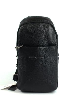 Нагрудная мужская кожаная сумка рюкзак слинг на оно плечо, сумочка молодежная из натуральной кожи1 фото