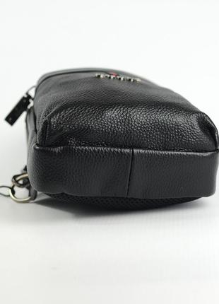 Слінг чоловічий з натуральної шкіри на одне плече, чорна молодіжна шкіряна нагрудна сумка рюкзак5 фото