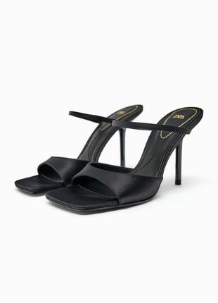 Текстильные женские босоножки черные на каблуке zara new