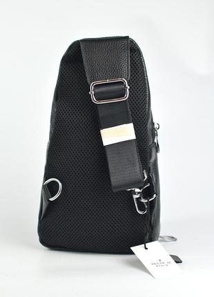 Кожаный брендовый мужской слинг рюкзак через плечо, нагрудная черная сумочка из натуральной кожи2 фото