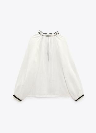 Блуза zara с декоративной плиссировкой и вышивкой3 фото