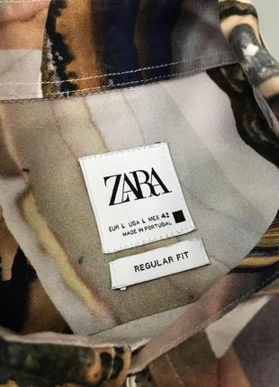 Стильна легенька сорочка zara regular fit, кольорова, з принтом, зара мен, віскоза, літня4 фото