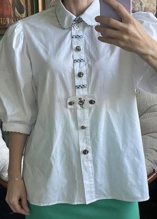 Австрийская винтажная рубашка блузка с пышными рукавами и акцентными пуговицами5 фото