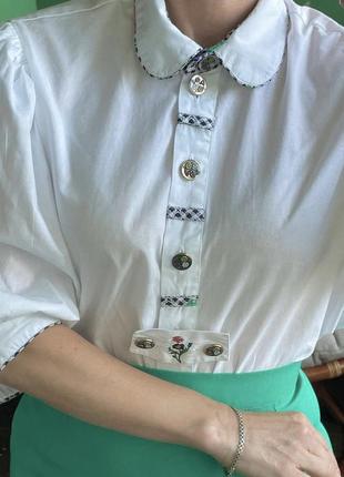 Австрийская винтажная рубашка блузка с пышными рукавами и акцентными пуговицами4 фото